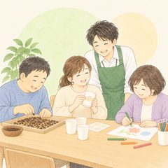 机に向かって作業する様子のイラスト