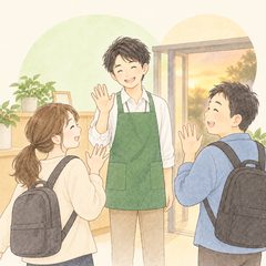 一日をふり返って帰る支度をする様子のイラスト