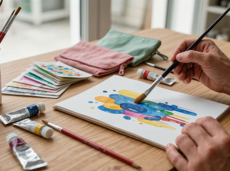 絵の具で絵を描いている手元