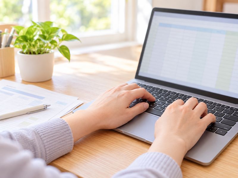 パソコンでデータ入力をしている手元